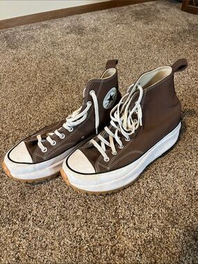 Converse High Top Platform Sneakers - Brown with White Accents